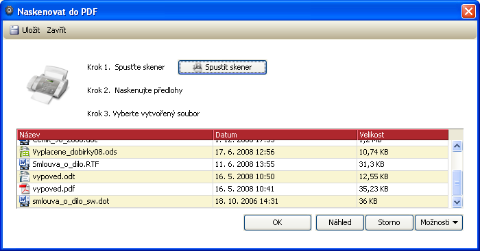 Zobrazení naskenování dokumetu v programu Poštmistr