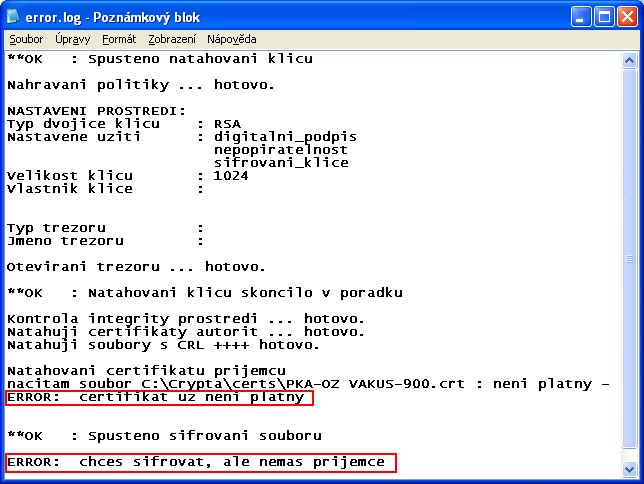 Nastavení Crypta error